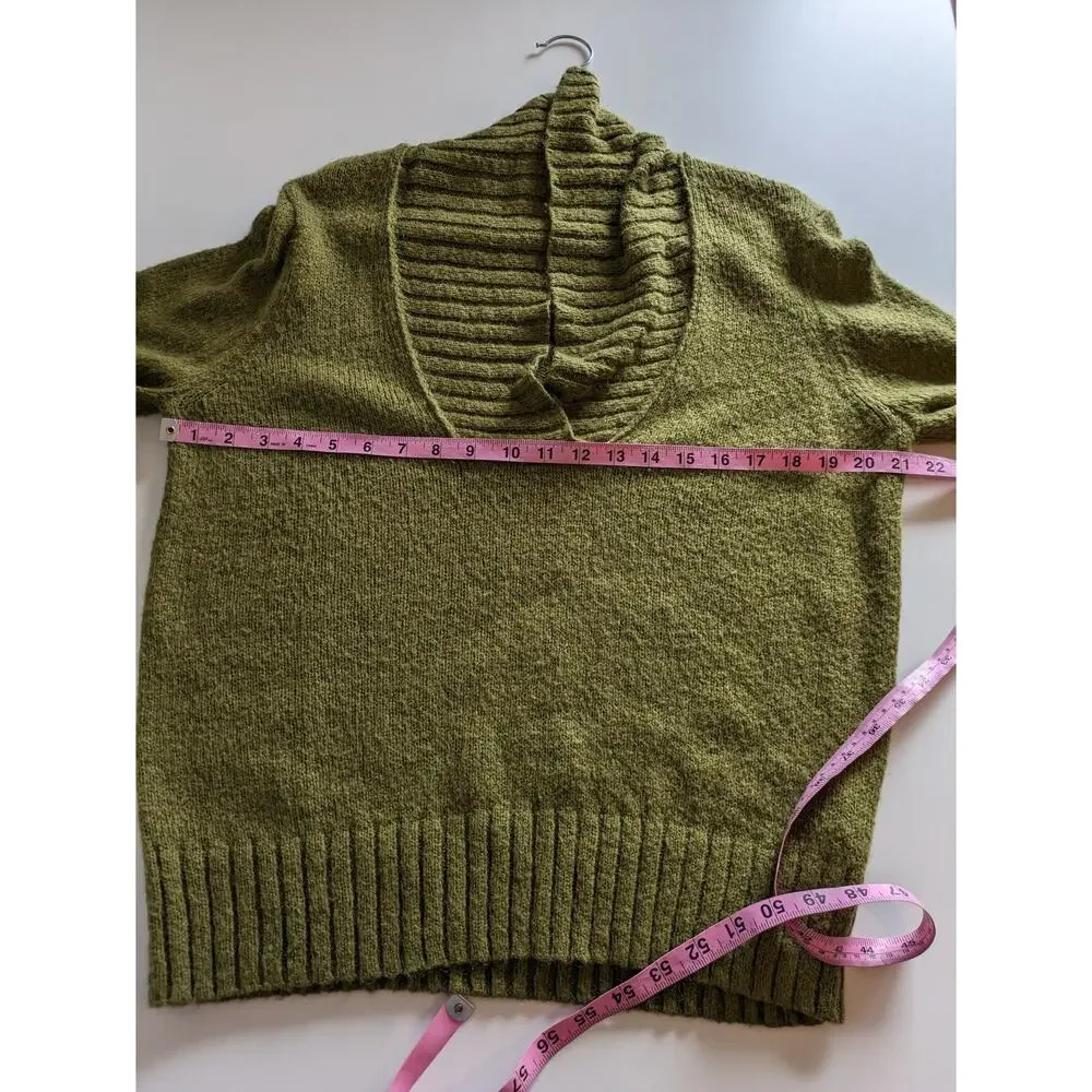 J Crew Factory Sweater Shawl Mohair Wool Fuzzy Fall Winter Preppy Green Size XL